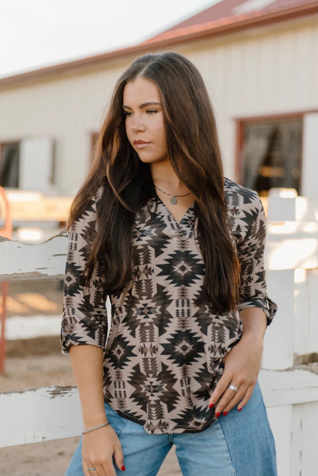 Aztec Shadow 3/4 Sleeve Top
