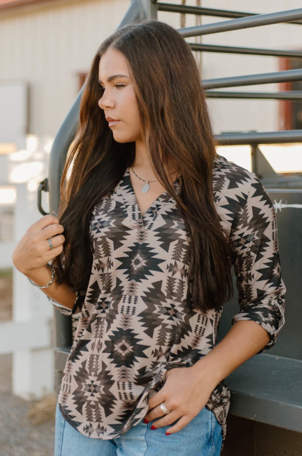 Aztec Shadow 3/4 Sleeve Top