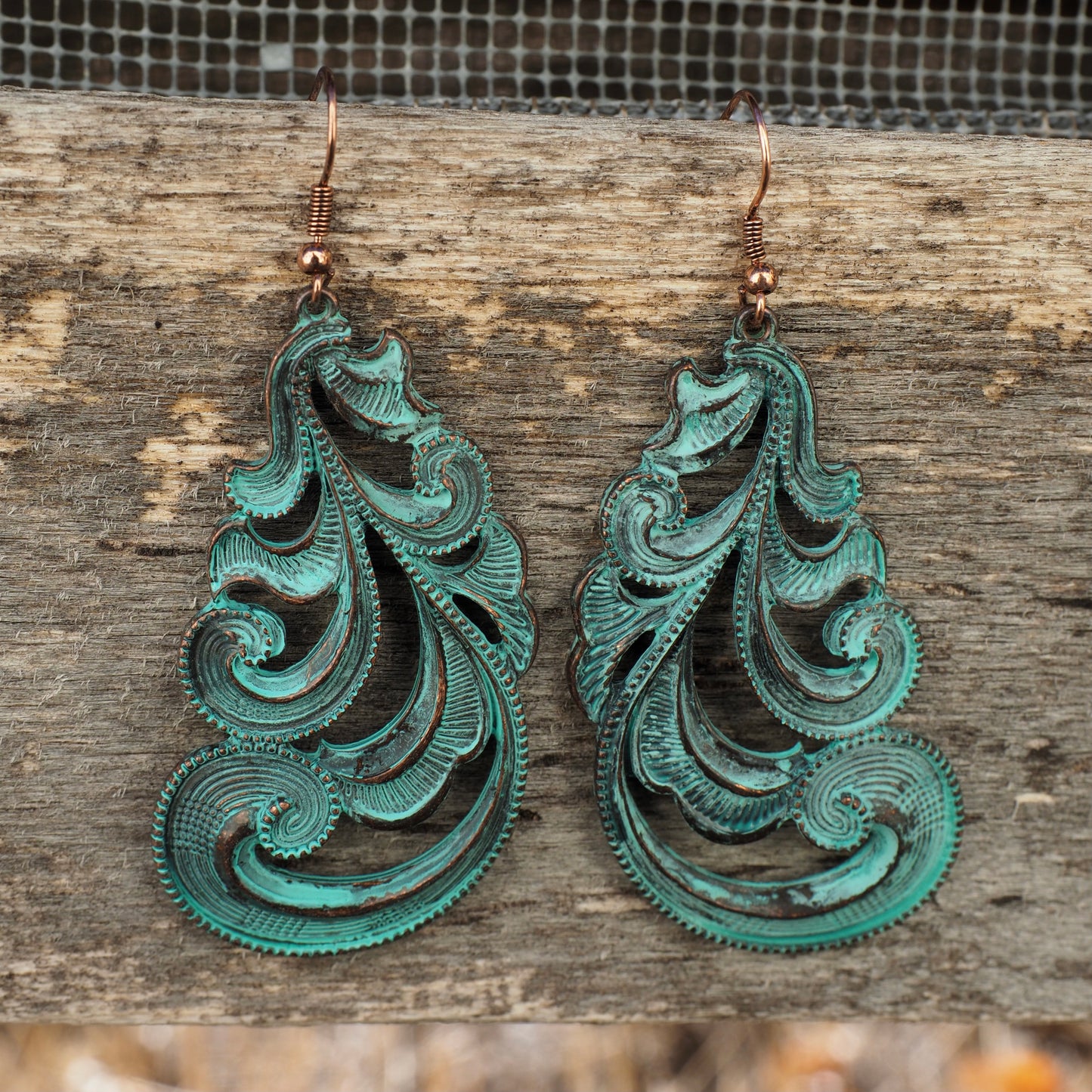 Swirled Blue Patina Earrings
