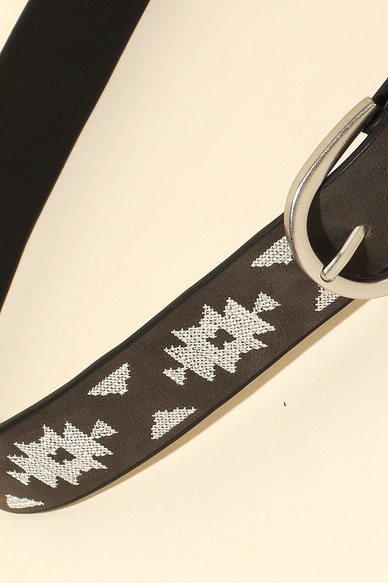 Charcoal Suede Belt with White Aztec Embroidary