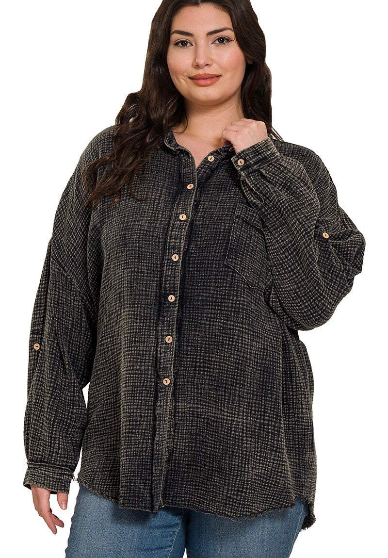 Ash Black Gauze Button Up