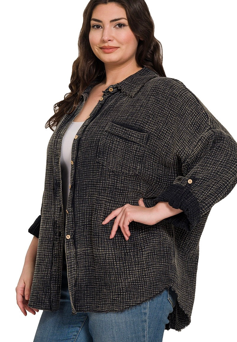 Ash Black Gauze Button Up
