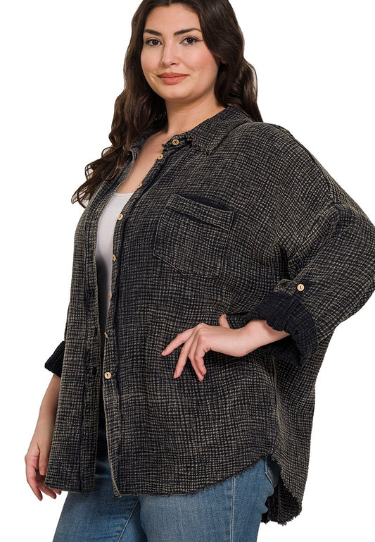 Ash Black Gauze Button Up