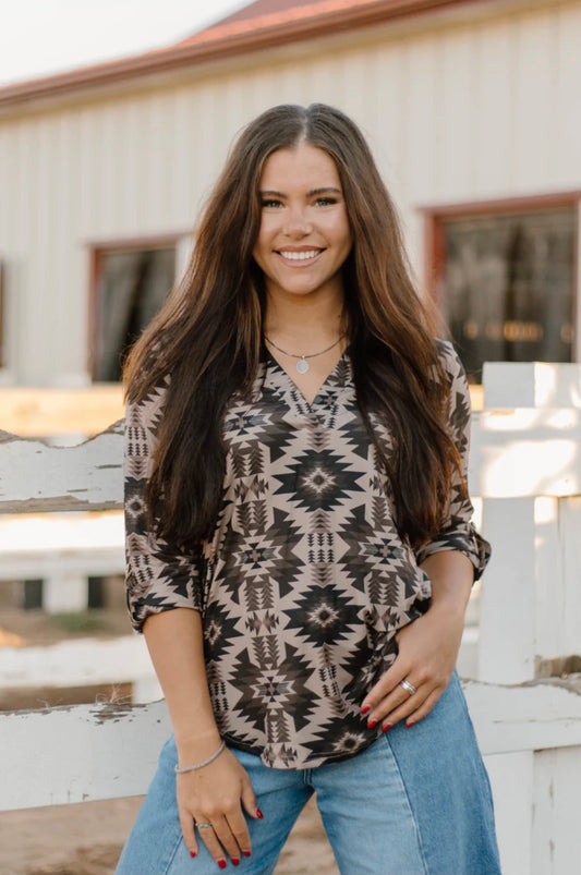 Aztec Shadow 3/4 Sleeve Top