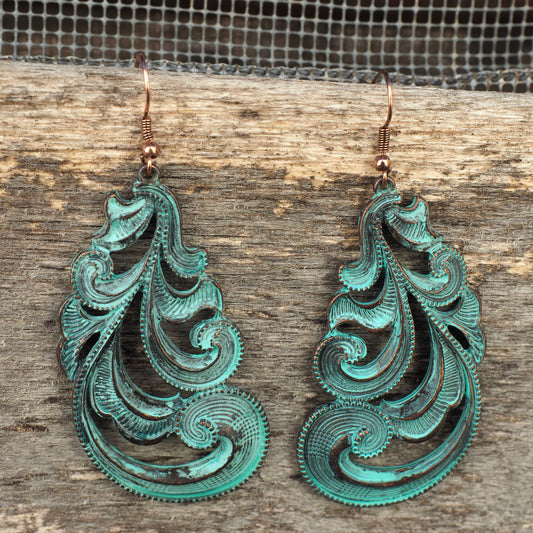 Swirled Blue Patina Earrings